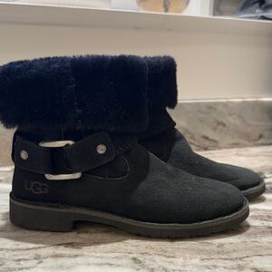 UGG Black Fur-Lined Boots with Buckle